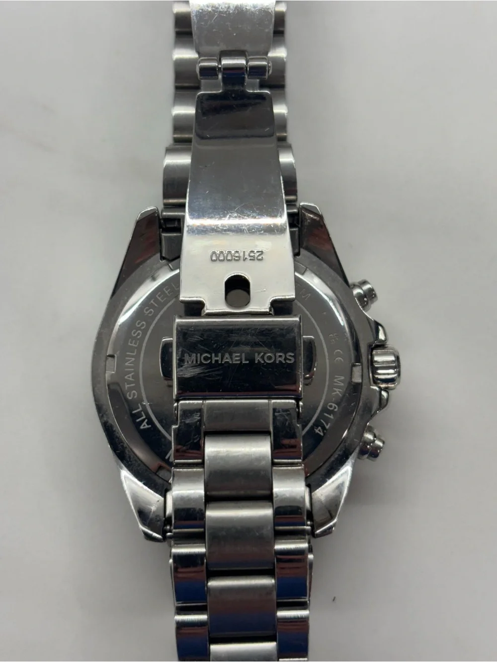 Michael Kors MK6174 Silver Stainless Chronograph Watch White Dial Needs Battery